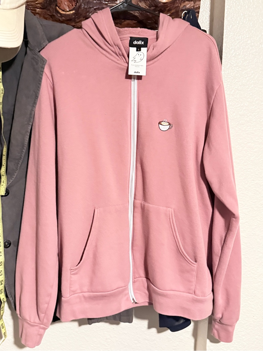 Dalix Mauve (Pink/Coral/idk) Zip-Up Hoodie W/ Coffee Cup Logo - Like New! Sz L